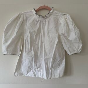Ulla Johnson White Blouse with Black Trim